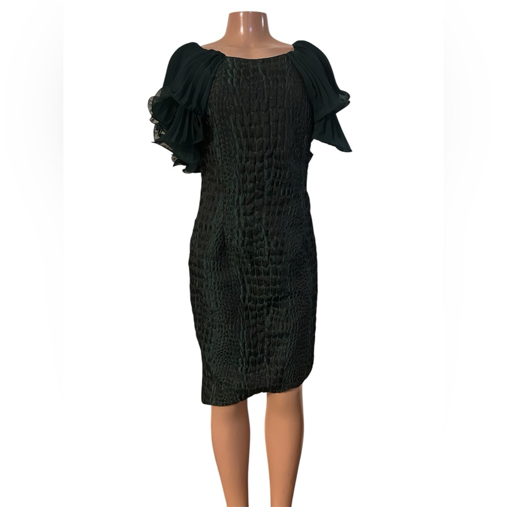 Badgley Mischka Textured Dark Green Midi Dress